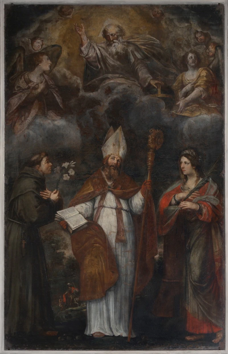 76-Dio Padre con San Martino vescovo, Sant'Antonio da Padova, Santa Barbara 
